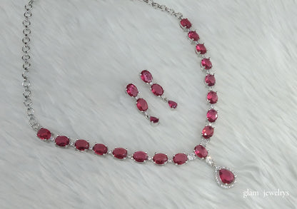Silver Ruby American Diamond AD Guneet Necklace Set /Indian Necklace Set