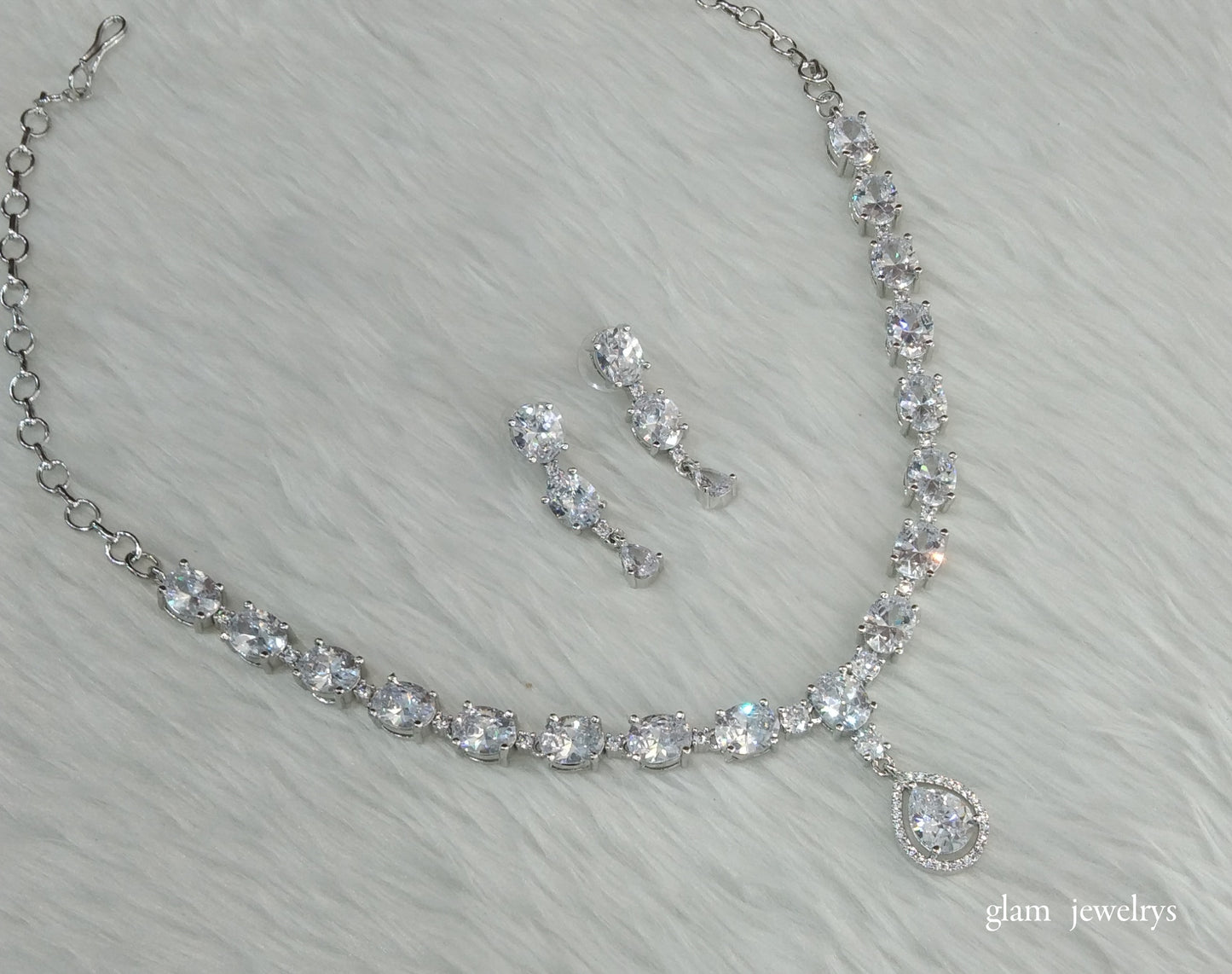 Silver American Diamond AD Guneet Necklace Set /Indian Necklace Set