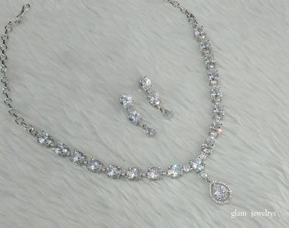 Silver American Diamond AD Guneet Necklace Set /Indian Necklace Set