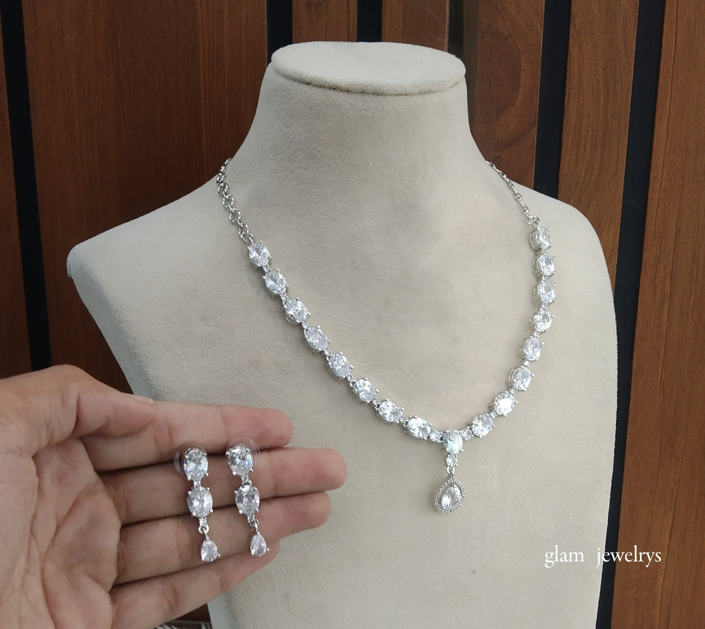 Silver American Diamond AD Guneet Necklace Set /Indian Necklace Set