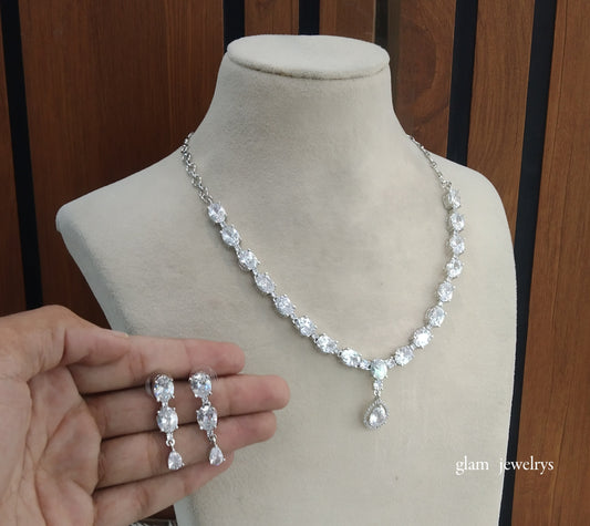 Silver American Diamond AD Guneet Necklace Set /Indian Necklace Set