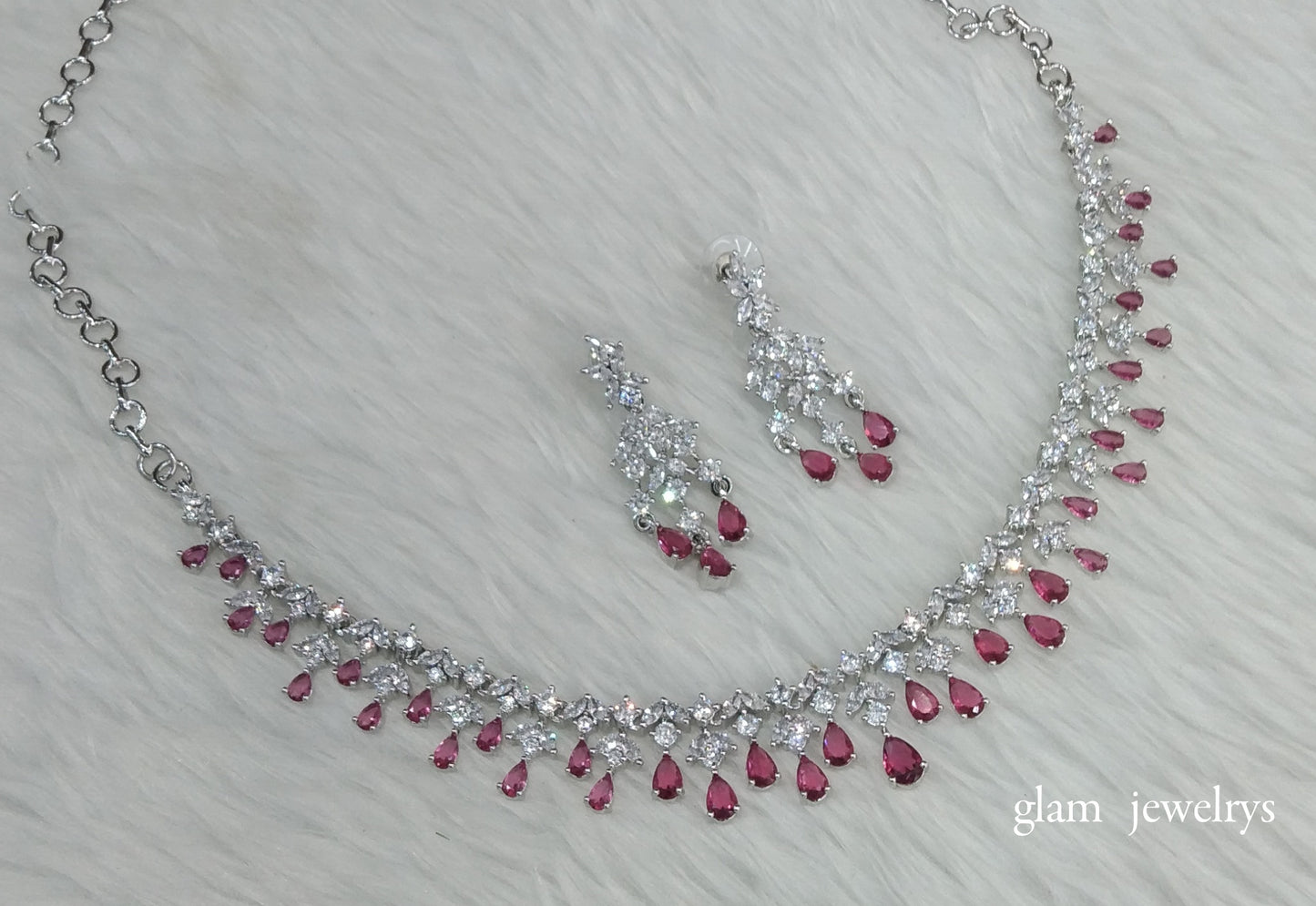 Silver Ruby American Diamond AD Anita Necklace Set /Indian Necklace Set