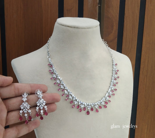 Silver Ruby American Diamond AD Anita Necklace Set /Indian Necklace Set