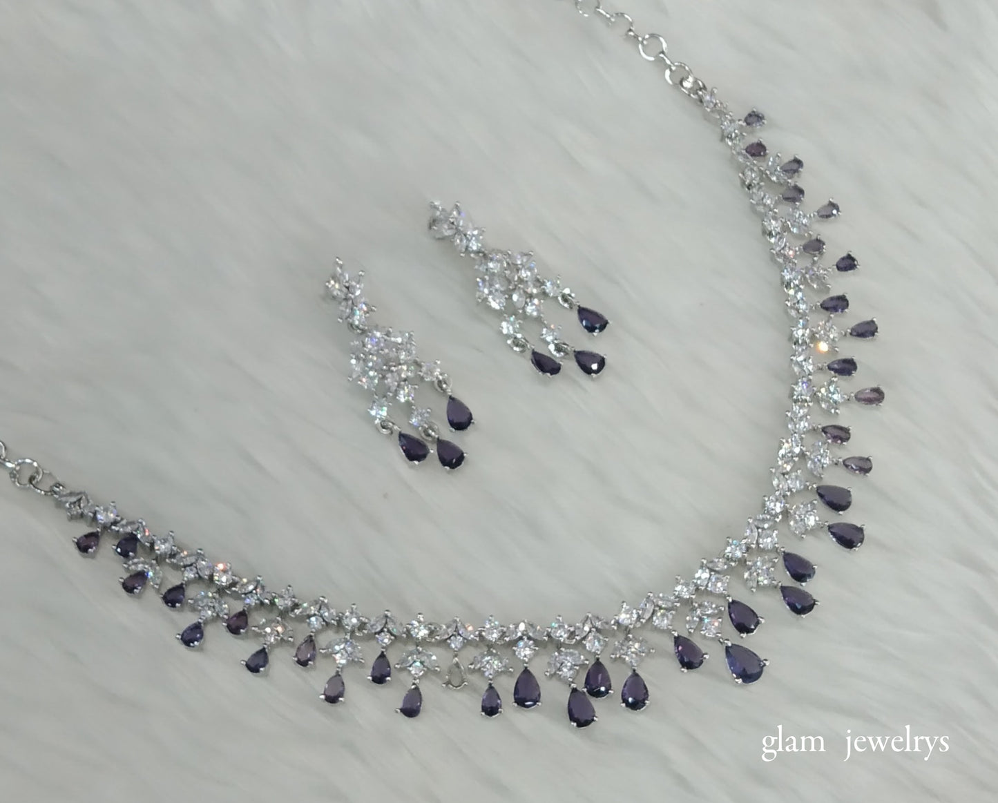 Silver Blue American Diamond AD Anita Necklace Set /Indian Necklace Set