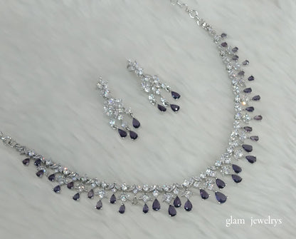 Silver Blue American Diamond AD Anita Necklace Set /Indian Necklace Set