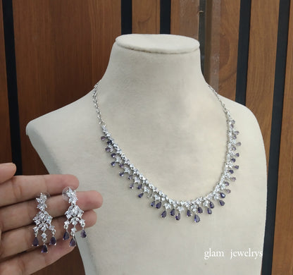 Silver Blue American Diamond AD Anita Necklace Set /Indian Necklace Set