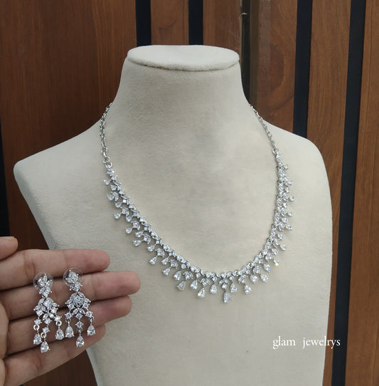 Silver American Diamond AD Anita Necklace Set /Indian Necklace Set