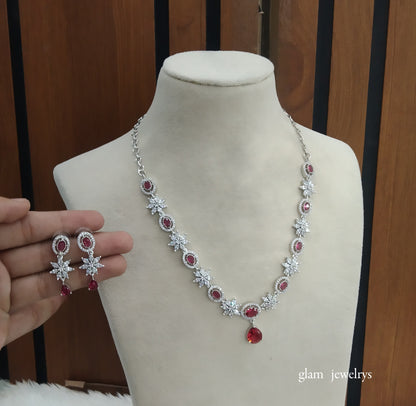 Silver Ruby American Diamond AD Tania Necklace Set /Indian Necklace Set