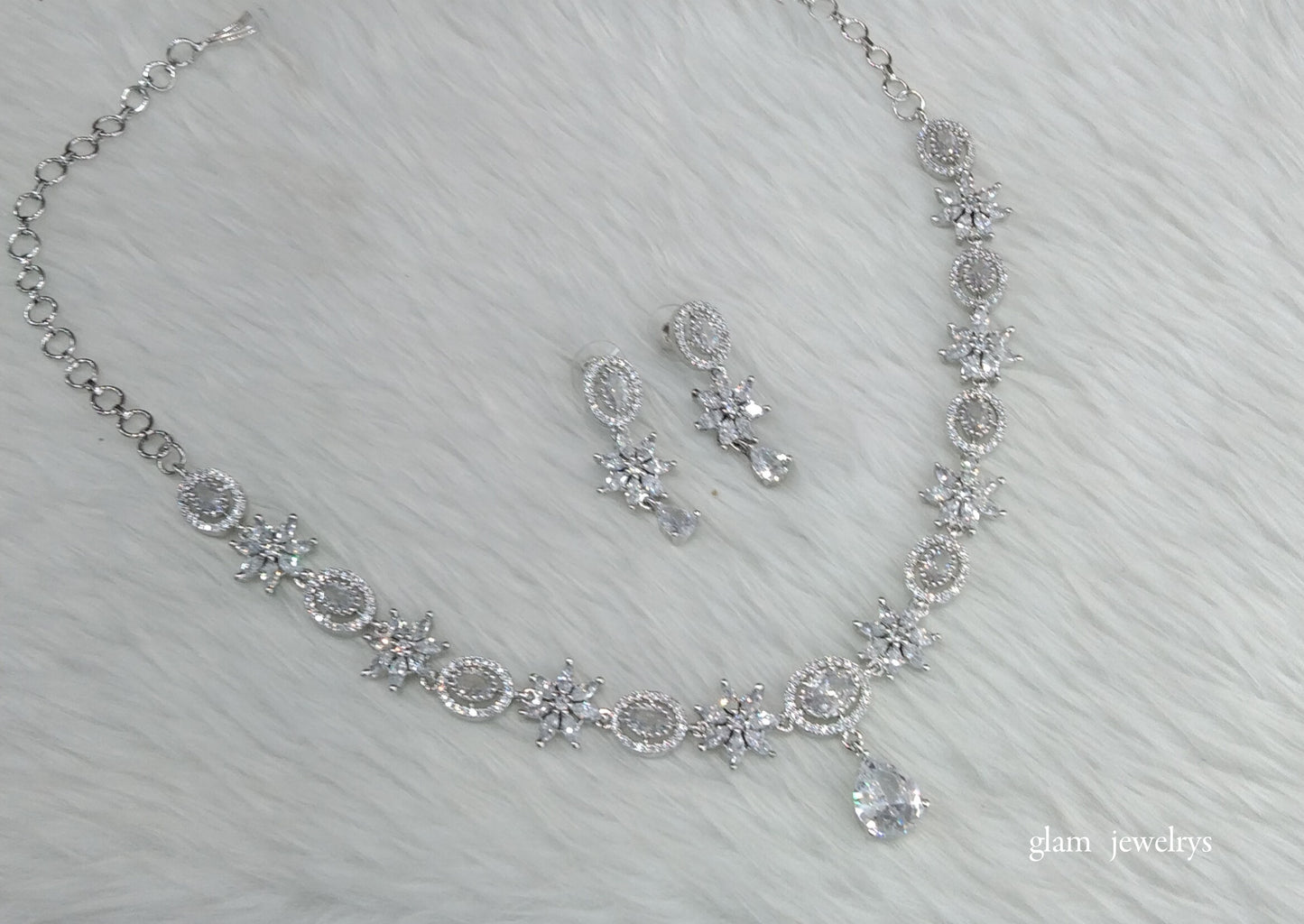 Silver American Diamond AD Tania Necklace Set /Indian Necklace Set