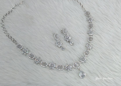 Silver American Diamond AD Tania Necklace Set /Indian Necklace Set