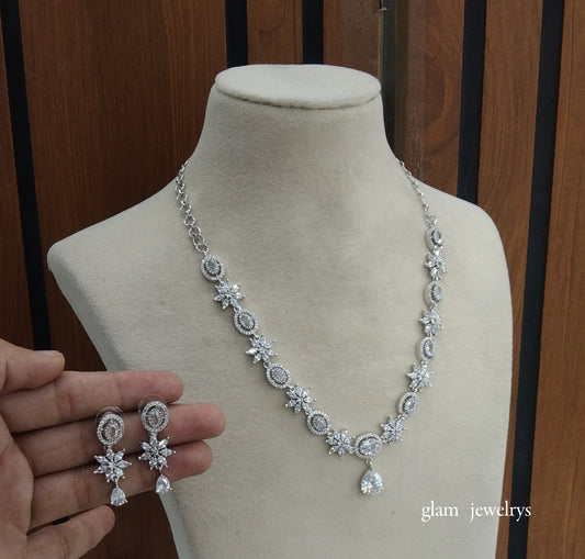 Silver American Diamond AD Tania Necklace Set /Indian Necklace Set