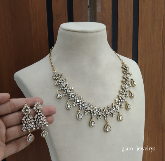 Antique American Diamond AD Simrit Necklace Set /Indian Necklace Set