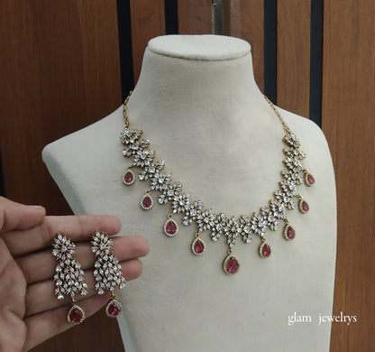 Antique Ruby American Diamond AD Simrit Necklace Set /Indian Necklace Set