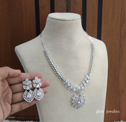 Silver American Diamond AD Karam Necklace Set /Indian Necklace Set