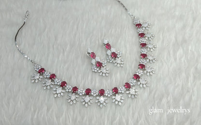 Silver Ruby American Diamond AD Navjot Necklace Set /Indian Necklace Set