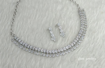 Silver American Diamond AD Manat Necklace Set /Indian Necklace Set