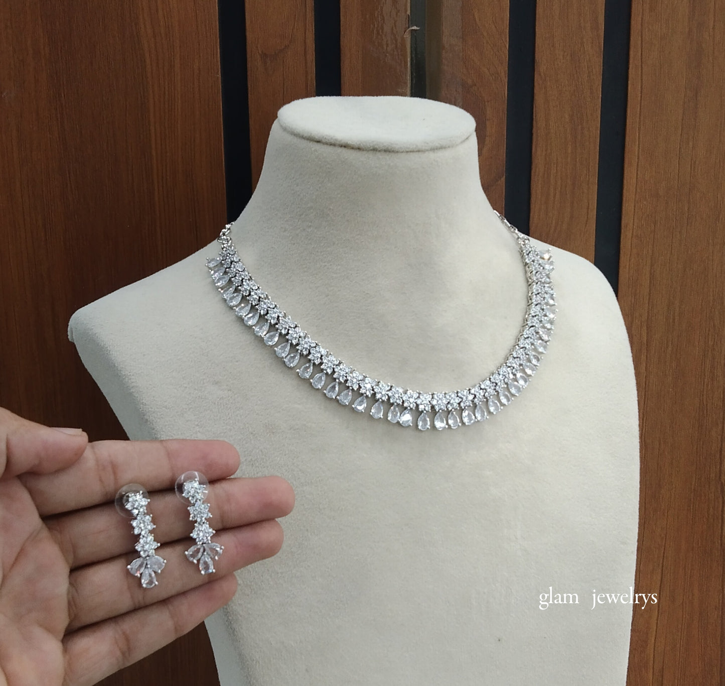 Silver American Diamond AD Manat Necklace Set /Indian Necklace Set