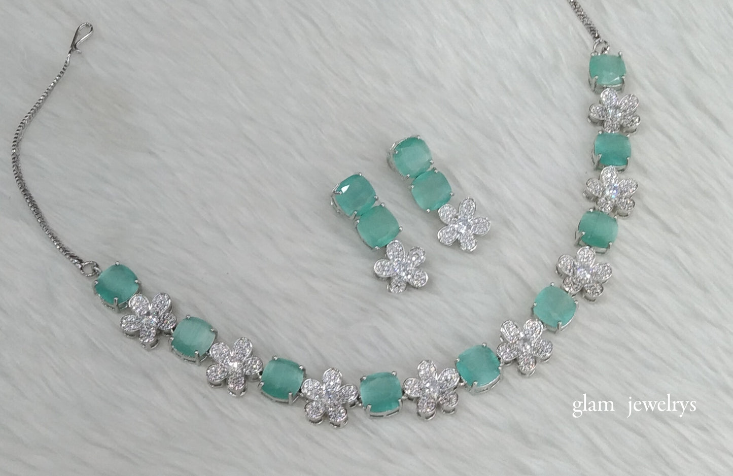 Silver Mint Diamond AD ishmeet Necklace Set /Indian Necklace Set