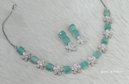 Silver Mint Diamond AD ishmeet Necklace Set /Indian Necklace Set