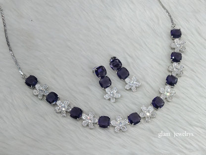 Silver Blue Diamond AD Ishmeet Necklace Set /Indian Necklace Set