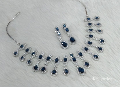 Silver Blue Diamond AD Jasmeet Necklace Set /Indian Necklace Set