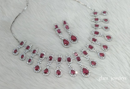 Silver Ruby Diamond AD Jasmeet Necklace Set /Indian Necklace Set