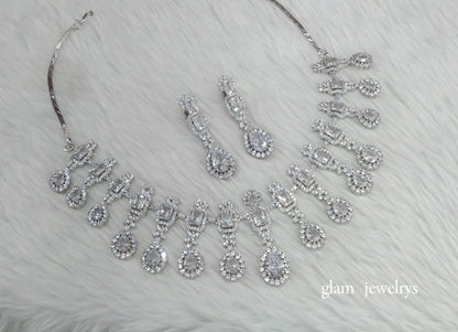 Silver Diamond AD Jasmeet Necklace Set /Indian Necklace Set