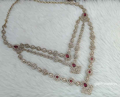 Antique Ruby Diamond AD Noor Necklace Set /Indian Necklace Set