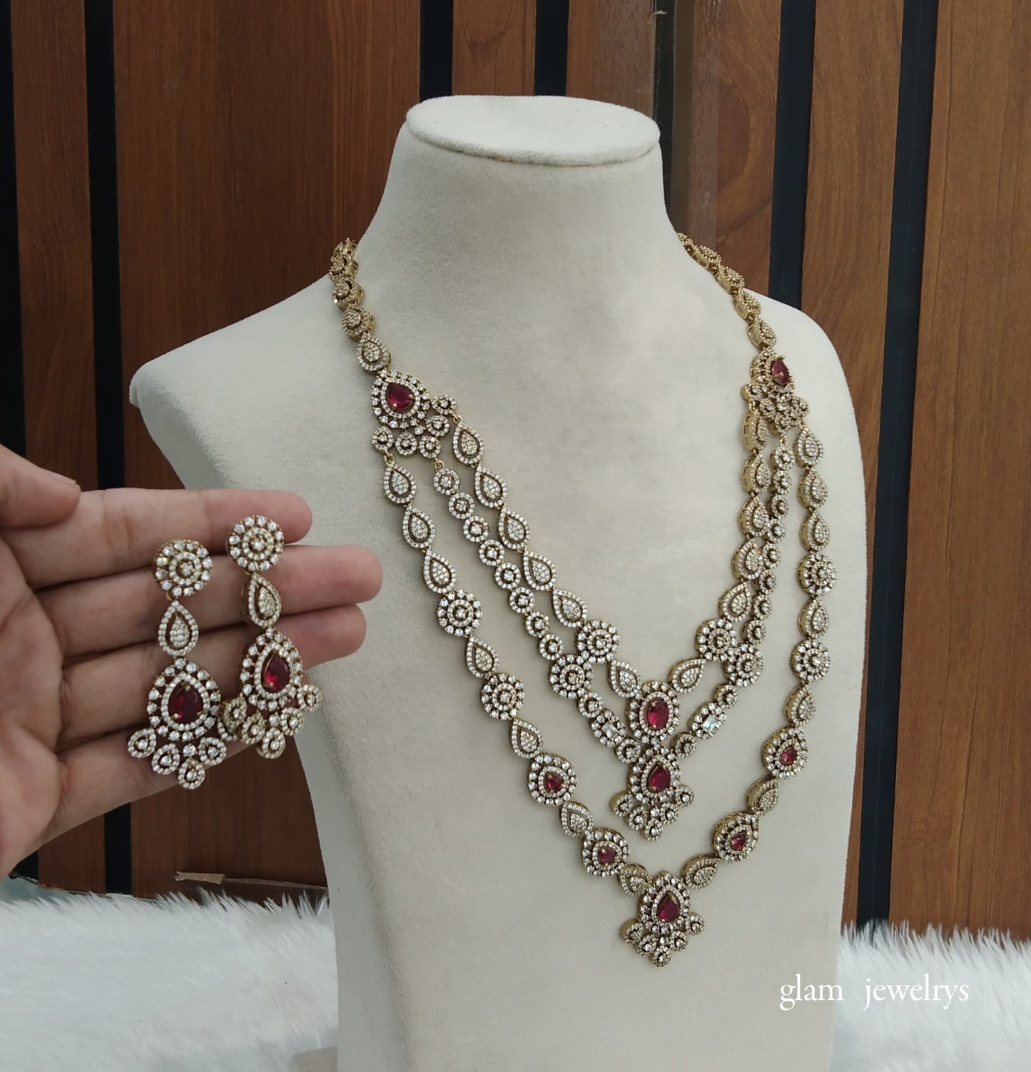 Antique Ruby Diamond AD Noor Necklace Set /Indian Necklace Set