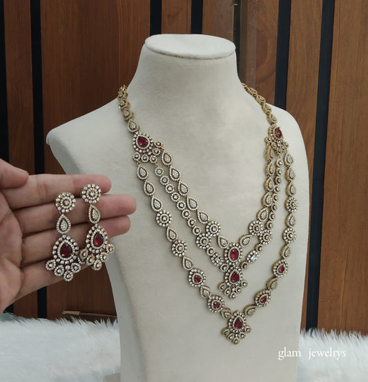 Antique Ruby Diamond AD Noor Necklace Set /Indian Necklace Set