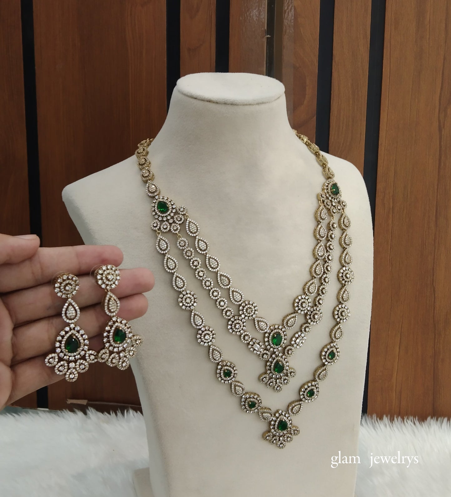 Antique Green Diamond AD Noor Necklace Set /Indian Necklace Set