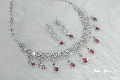 Silver Ruby Diamond AD Gaggi Necklace Set /Indian Necklace Set