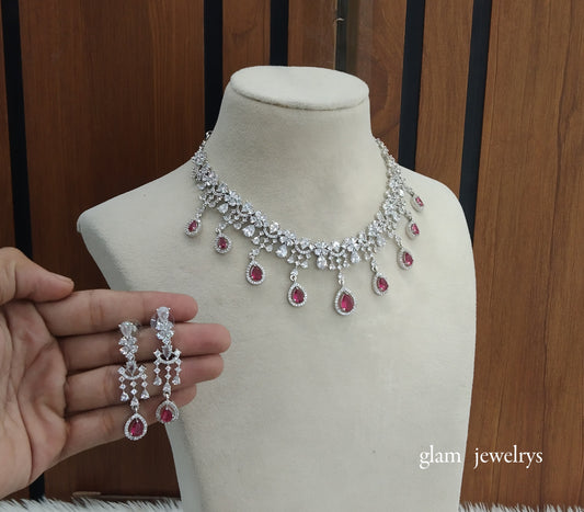 Silver Ruby Diamond AD Gaggi Necklace Set /Indian Necklace Set