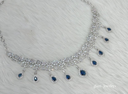 Silver Blue Diamond AD Gaggi Necklace Set /Indian Necklace Set