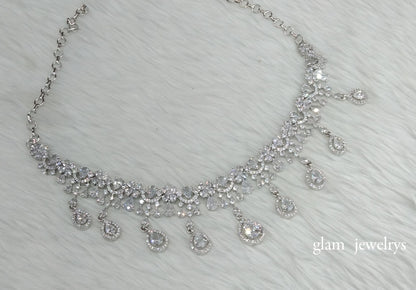 Silver Diamond AD Gaggi Necklace Set /Indian Necklace Set