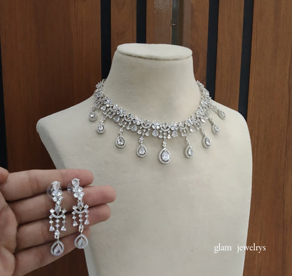 Silver Diamond AD Gaggi Necklace Set /Indian Necklace Set