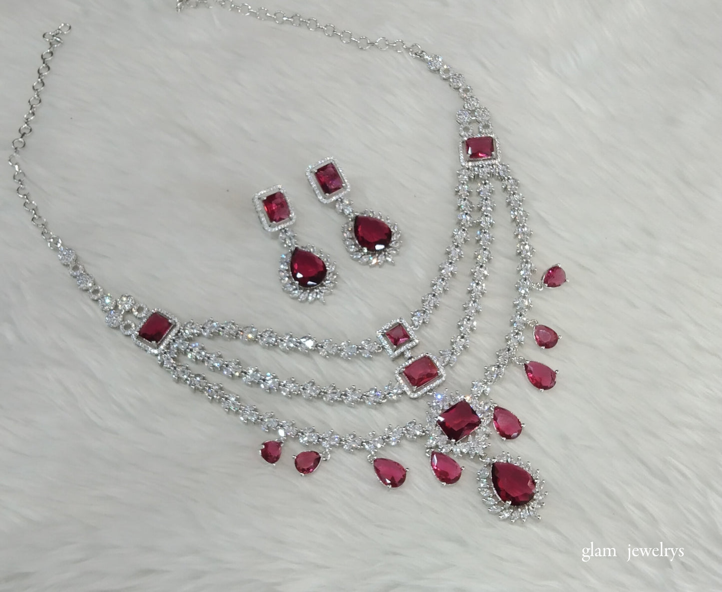 Silver Ruby Diamond AD Jasnoor Necklace Set /Indian Necklace Set