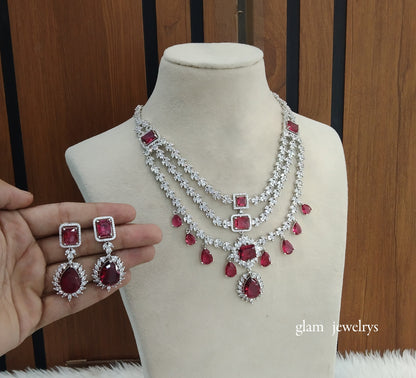 Silver Ruby Diamond AD Jasnoor Necklace Set /Indian Necklace Set