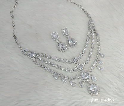 Silver Diamond AD Jasnoor Necklace Set /Indian Necklace Set