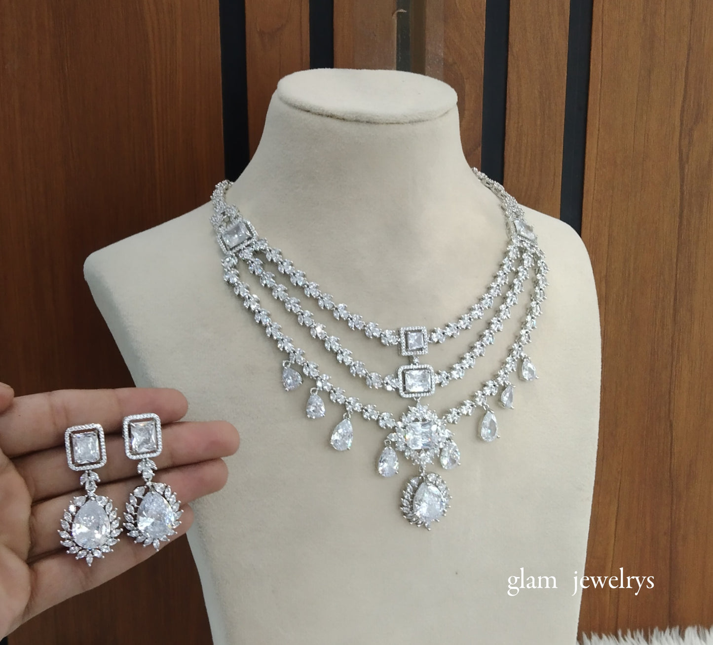 Silver Diamond AD Jasnoor Necklace Set /Indian Necklace Set