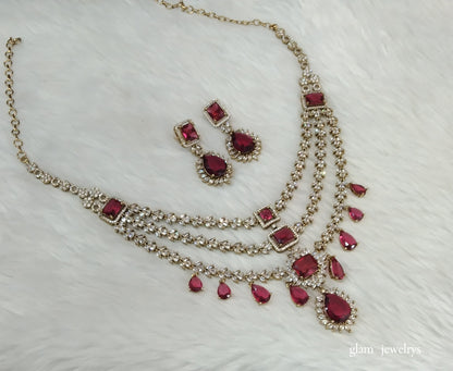 Antique Ruby Diamond AD Jasnoor Necklace Set /Indian Necklace Set