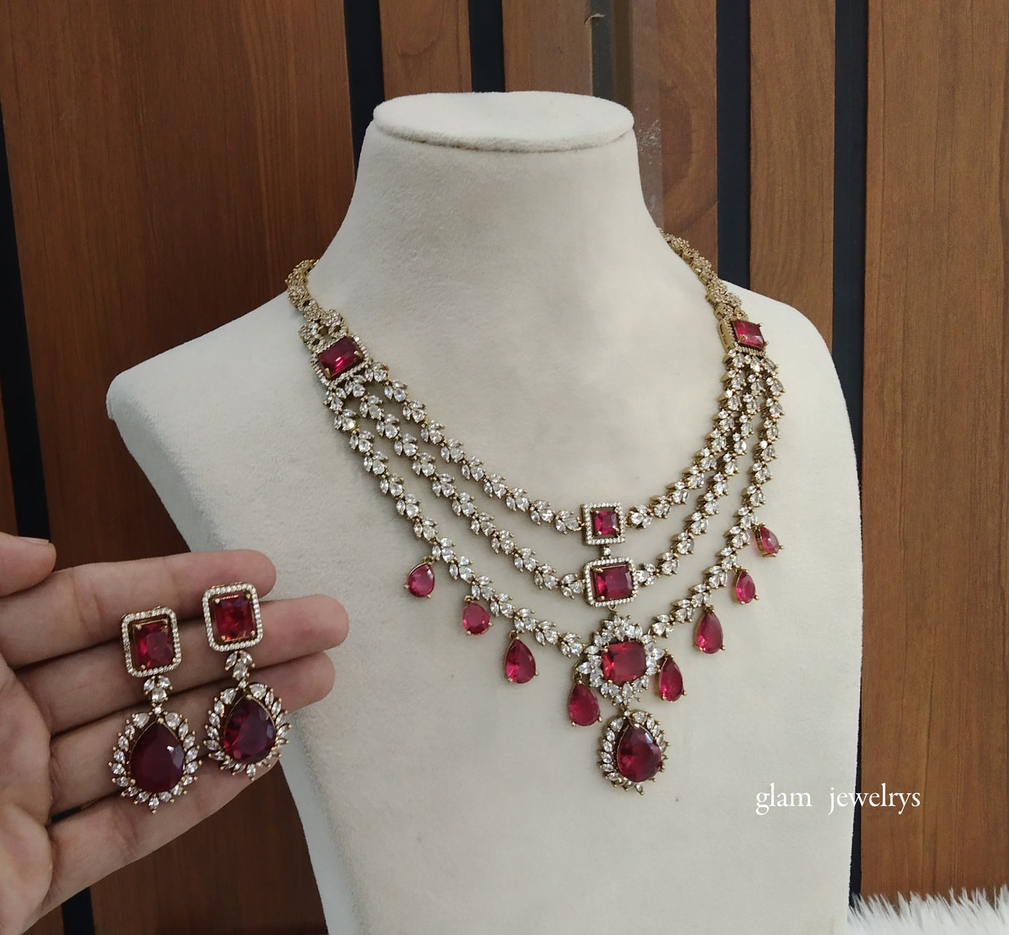 Antique Ruby Diamond AD Jasnoor Necklace Set /Indian Necklace Set