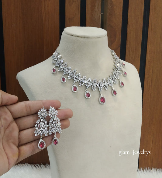 Silver Ruby Diamond AD Jassu Necklace Set /Indian Necklace Set