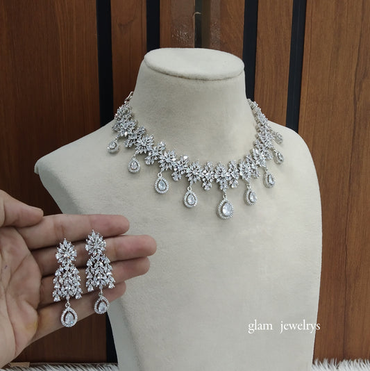 Silver  Diamond AD Jassu Necklace Set /Indian Necklace Set