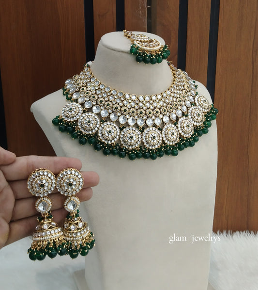 Gold Green Kundan necklace Set/ kundan Indian jewellery Kirti sets
