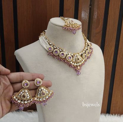 Gold Purple Kundan necklace Set/ kundan Indian jewellery Pinki sets