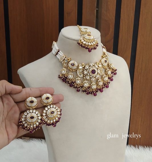 Purple kundan Choker Indian jewellery Priyanka sets