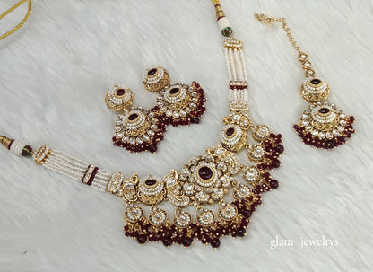 Maroon Kundan Choker Indian jewellery Priyanka sets