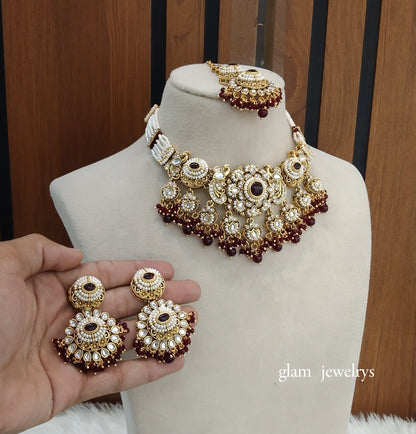 Maroon Kundan Choker Indian jewellery Priyanka sets