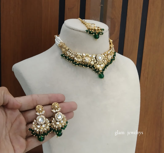 Gold Green Kundan Choker Indian jewellery Gopi sets